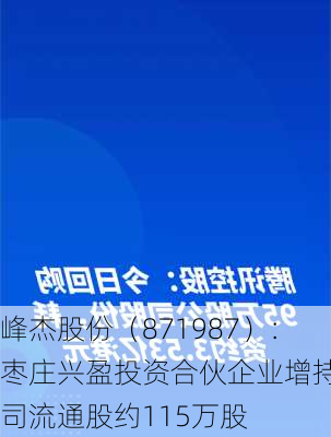 峰杰股份（871987）：枣庄兴盈投资合伙企业增持公司流通股约115万股