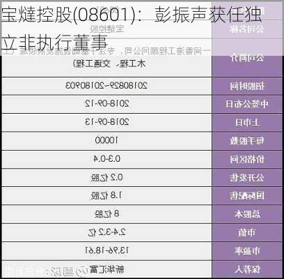 宝燵控股(08601)：彭振声获任独立非执行董事