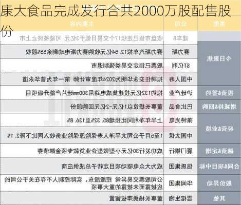 康大食品完成发行合共2000万股配售股份