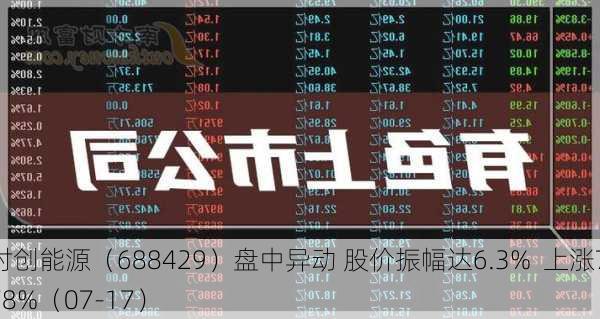 时创能源（688429）盘中异动 股价振幅达6.3%  上涨7.78%（07-17）