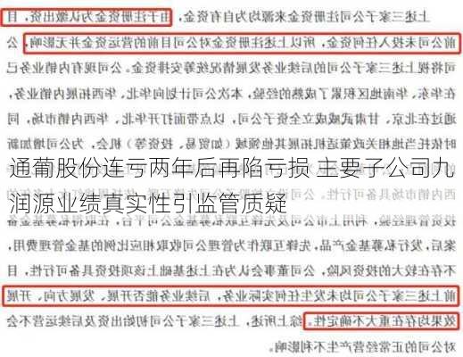 通葡股份连亏两年后再陷亏损 主要子公司九润源业绩真实性引监管质疑