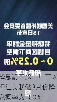 降息箭在弦上！市场押注美联储9月份降息概率为100%