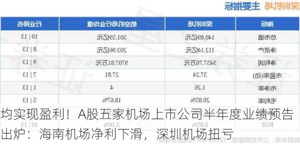 均实现盈利！A股五家机场上市公司半年度业绩预告出炉：海南机场净利下滑，深圳机场扭亏