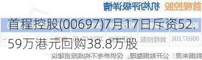 首程控股(00697)7月17日斥资52.59万港元回购38.8万股