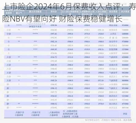 上市险企2024年6月保费收入点评：寿险NBV有望向好 财险保费稳健增长