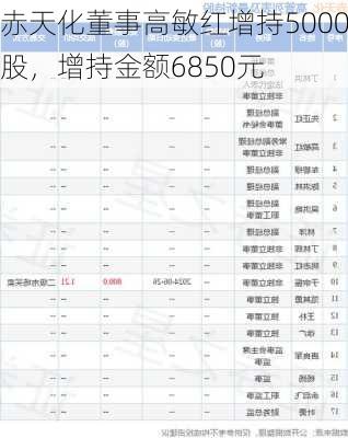 赤天化董事高敏红增持5000股，增持金额6850元