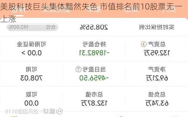 美股科技巨头集体黯然失色 市值排名前10股票无一上涨