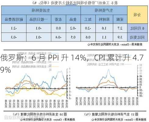 俄罗斯：6 月 PPI 升 14%，CPI 累计升 4.79%