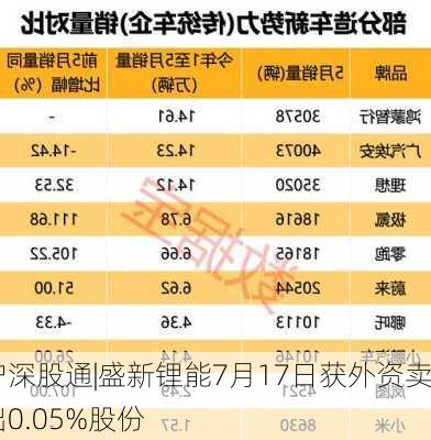 沪深股通|盛新锂能7月17日获外资卖出0.05%股份