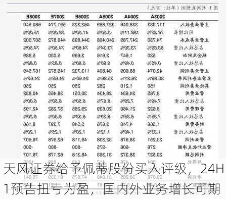 天风证券给予佩蒂股份买入评级，24H1预告扭亏为盈，国内外业务增长可期