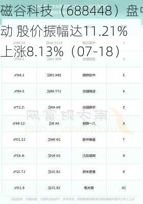 磁谷科技（688448）盘中异动 股价振幅达11.21%  上涨8.13%（07-18）