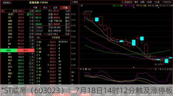 *ST威帝（603023）：7月18日14时12分触及涨停板