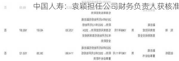 中国人寿：袁颖担任公司财务负责人获核准