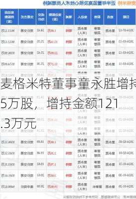 麦格米特董事童永胜增持5万股，增持金额121.3万元