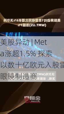 美股异动 | Meta涨超1.5% 探索以数十亿欧元入股雷朋眼镜制造商