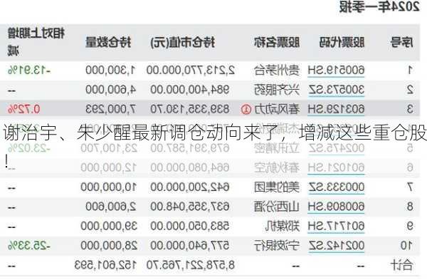 谢治宇、朱少醒最新调仓动向来了，增减这些重仓股！