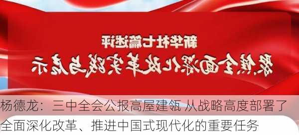 杨德龙：三中全会公报高屋建瓴 从战略高度部署了全面深化改革、推进中国式现代化的重要任务