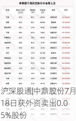 沪深股通|中鼎股份7月18日获外资卖出0.05%股份