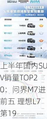 上半年国内SUV销量TOP20：问界M7进前五 理想L7第19