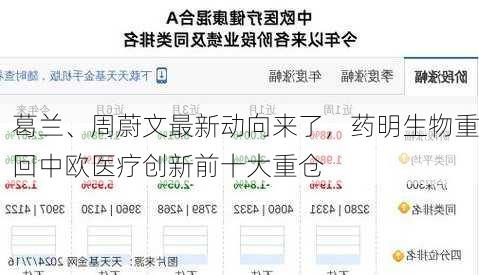 葛兰、周蔚文最新动向来了，药明生物重回中欧医疗创新前十大重仓