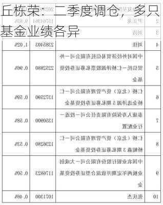 丘栋荣：二季度调仓，多只基金业绩各异