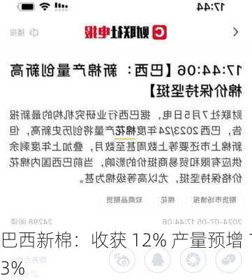 巴西新棉：收获 12% 产量预增 13%