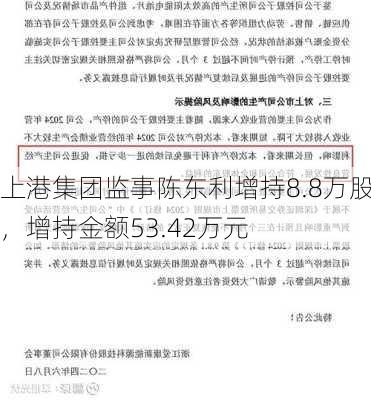 上港集团监事陈东利增持8.8万股，增持金额53.42万元