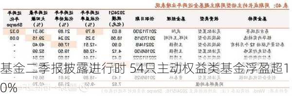 基金二季报披露进行时 54只主动权益类基金浮盈超10%