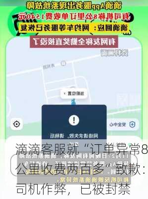 滴滴客服就“订单异常8公里收费两百多”致歉：司机作弊，已被封禁