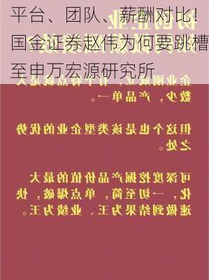 平台、团队、薪酬对比！国金证券赵伟为何要跳槽至申万宏源研究所