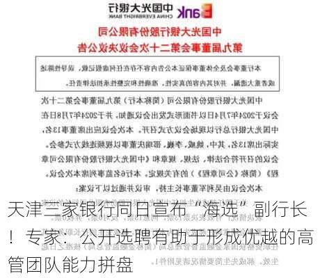 天津三家银行同日宣布“海选”副行长！专家：公开选聘有助于形成优越的高管团队能力拼盘