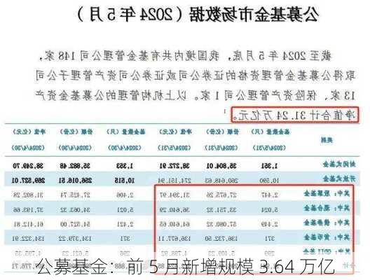 公募基金：前 5 月新增规模 3.64 万亿