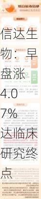 信达生物：早盘涨 4.07% 达临床研究终点