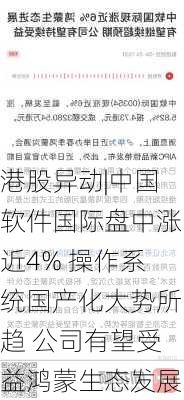 港股异动|中国软件国际盘中涨近4% 操作系统国产化大势所趋 公司有望受益鸿蒙生态发展