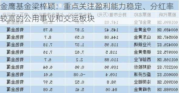 金鹰基金梁梓颖：重点关注盈利能力稳定、分红率较高的公用事业和交运板块