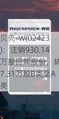 贝壳-W(02423)：注销930.14万股回购股份，转换37.31万股B类至A类