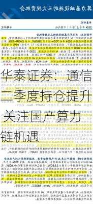 华泰证券：通信二季度持仓提升 关注国产算力链机遇