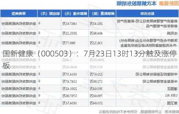 国新健康（000503）：7月23日13时13分触及涨停板