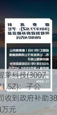 智莱科技(300771.SZ)：子公司收到政府补助380万元