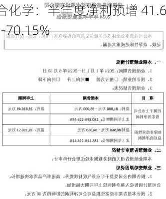 联合化学：半年度净利预增 41.60%-70.15%