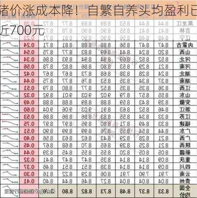 猪价涨成本降！自繁自养头均盈利已近700元