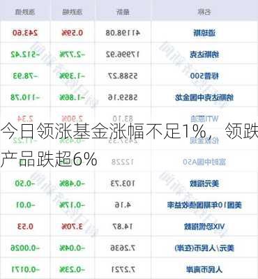 今日领涨基金涨幅不足1%，领跌产品跌超6%