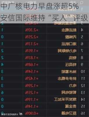 中广核电力早盘涨超5% 安信国际维持“买入”评级
