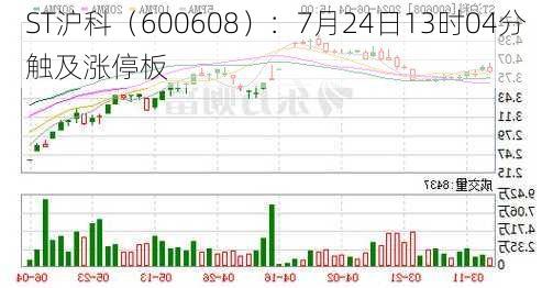 ST沪科（600608）：7月24日13时04分触及涨停板