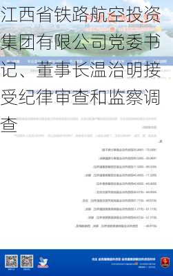 江西省铁路航空投资集团有限公司党委书记、董事长温治明接受纪律审查和监察调查