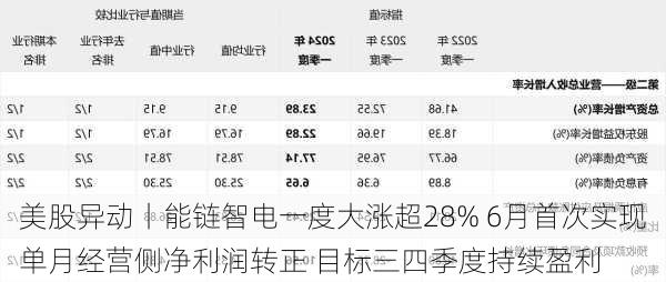 美股异动丨能链智电一度大涨超28% 6月首次实现单月经营侧净利润转正 目标三四季度持续盈利