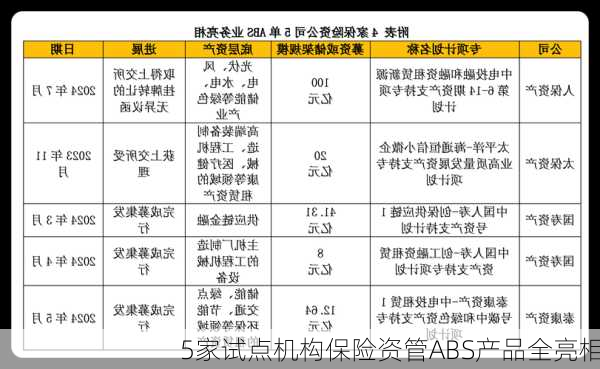 5家试点机构保险资管ABS产品全亮相