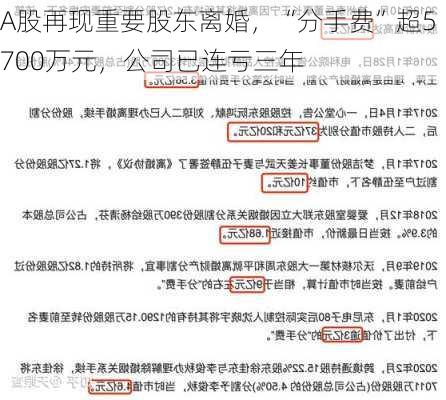 A股再现重要股东离婚，“分手费”超5700万元，公司已连亏三年