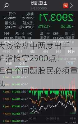 大资金盘中两度出手，沪指险守2900点！但有个问题股民必须重视