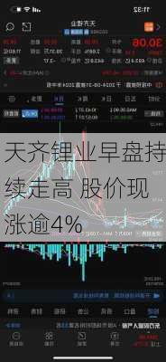 天齐锂业早盘持续走高 股价现涨逾4%